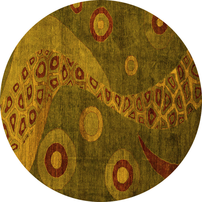 Round Machine Washable Oriental Yellow Modern Rug, wshabs4262yw