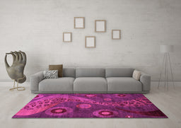 Machine Washable Oriental Pink Modern Rug in a Living Room, wshabs4262pnk