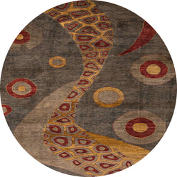 Round Machine Washable Abstract Dark Gold Brown Rug, wshabs4262