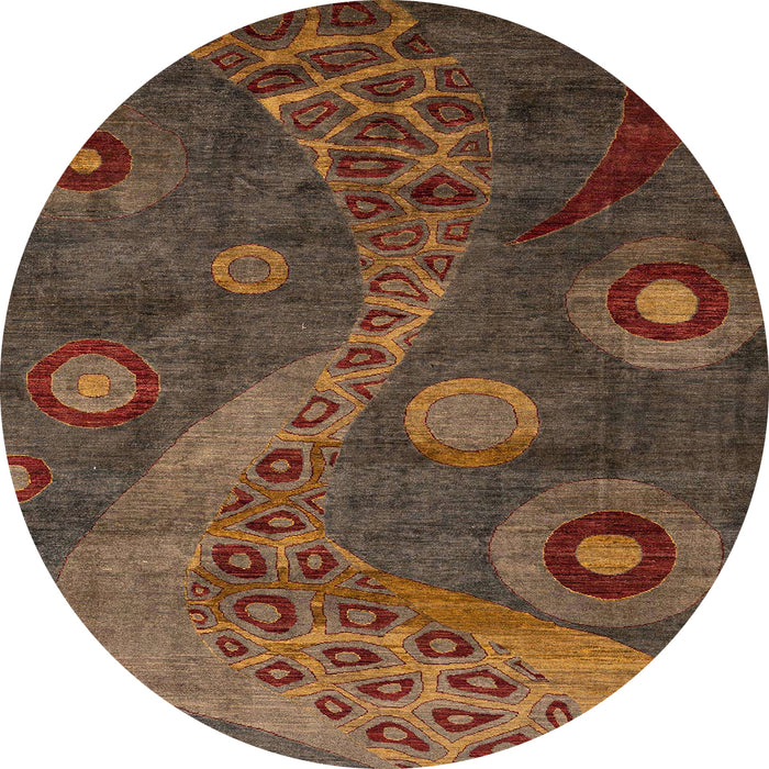 Round Machine Washable Abstract Dark Gold Brown Rug, wshabs4262