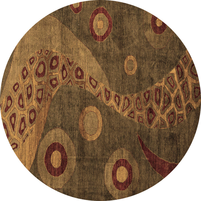 Round Machine Washable Oriental Brown Modern Rug, wshabs4262brn