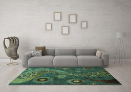 Machine Washable Oriental Turquoise Modern Area Rugs in a Living Room,, wshabs4262turq