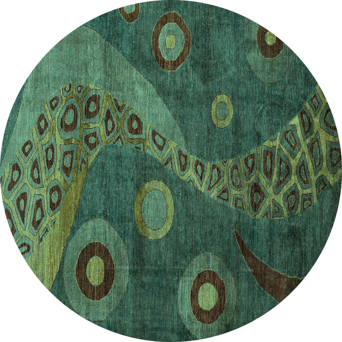 Round Machine Washable Oriental Turquoise Modern Area Rugs, wshabs4262turq