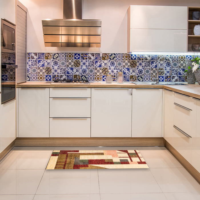 Machine Washable Abstract Yellow Rug in a Kitchen, wshabs4263