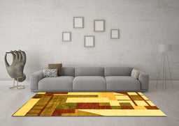 Machine Washable Oriental Yellow Modern Rug in a Living Room, wshabs4263yw
