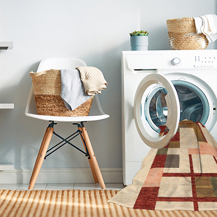 Machine Washable Abstract Yellow Rug in a Washing Machine, wshabs4263