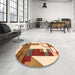 Round Machine Washable Abstract Yellow Rug in a Office, wshabs4263