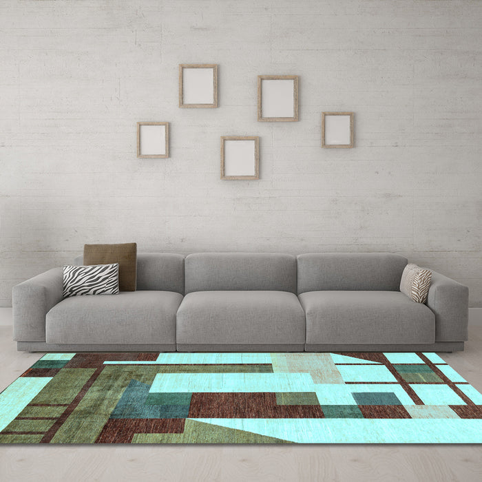 Machine Washable Oriental Light Blue Modern Rug in a Living Room, wshabs4263lblu