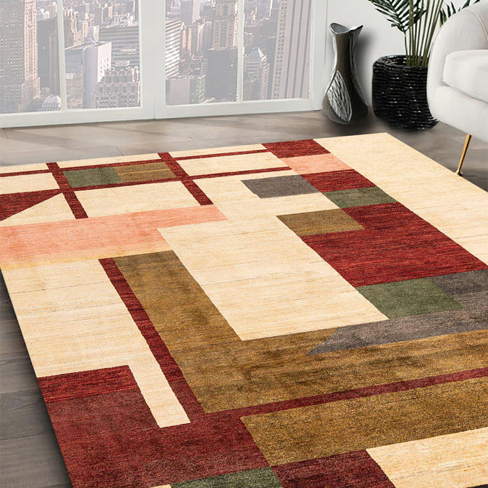Abstract Yellow Oriental Rug in Family Room, abs4263