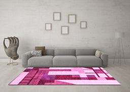 Machine Washable Oriental Pink Modern Rug in a Living Room, wshabs4263pnk