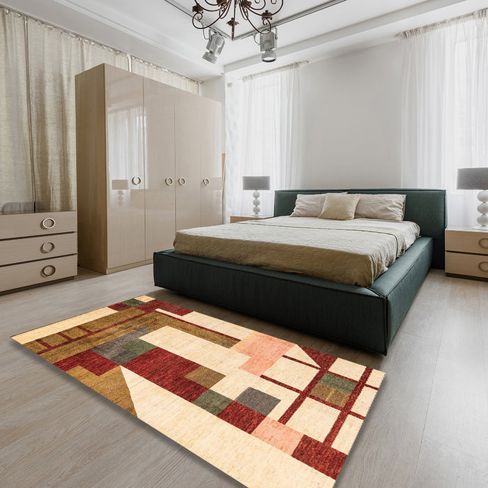 Machine Washable Abstract Yellow Rug in a Bedroom, wshabs4263