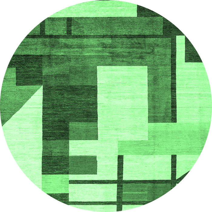 Round Machine Washable Oriental Emerald Green Modern Area Rugs, wshabs4263emgrn