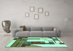 Machine Washable Oriental Turquoise Modern Area Rugs in a Living Room,, wshabs4263turq