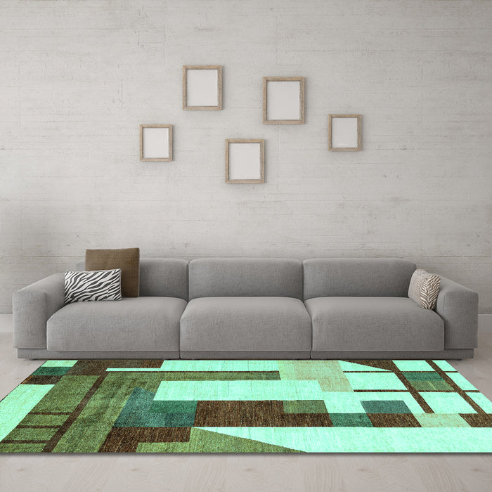 Machine Washable Oriental Turquoise Modern Area Rugs in a Living Room,, wshabs4263turq