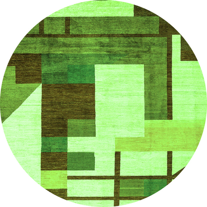 Round Machine Washable Oriental Green Modern Area Rugs, wshabs4263grn