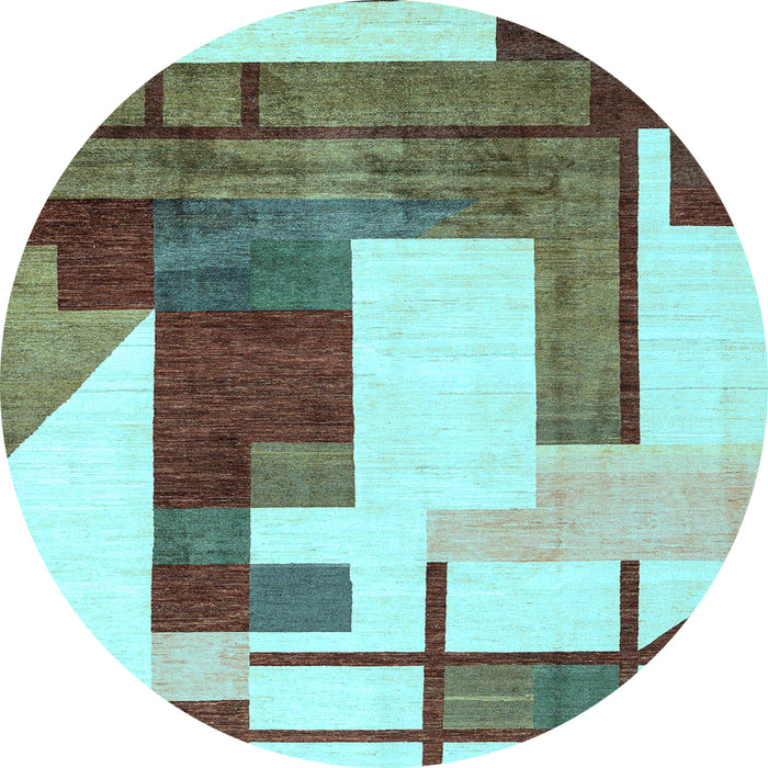 Round Machine Washable Oriental Light Blue Modern Rug, wshabs4263lblu