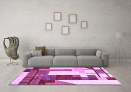 Machine Washable Oriental Purple Modern Area Rugs in a Living Room, wshabs4263pur