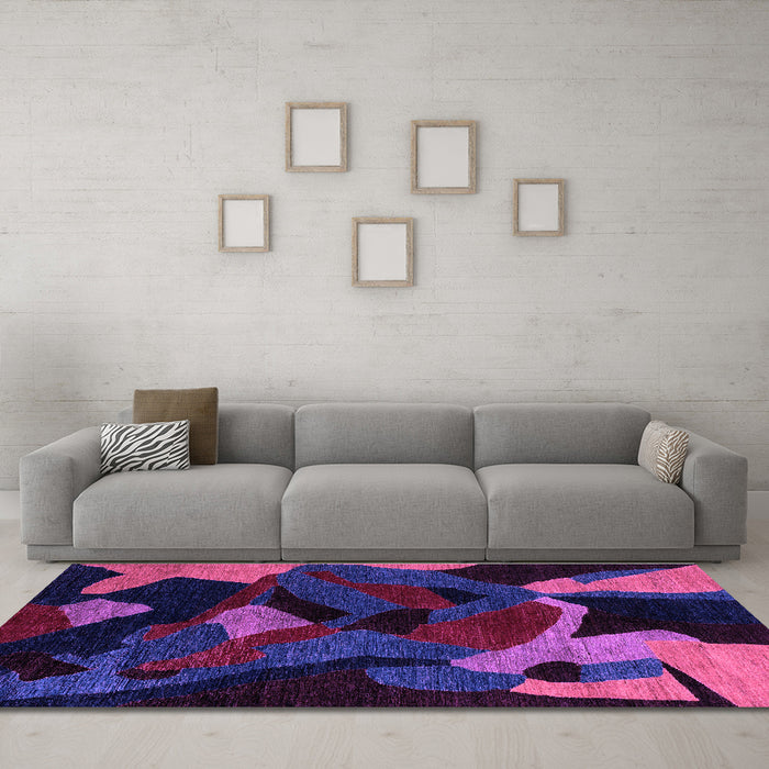Machine Washable Oriental Purple Modern Area Rugs in a Living Room, wshabs4264pur