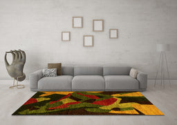 Machine Washable Oriental Yellow Modern Rug in a Living Room, wshabs4264yw