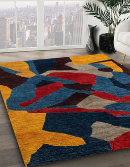 Abstract Sandstone Brown Oriental Rug in Family Room, abs4264