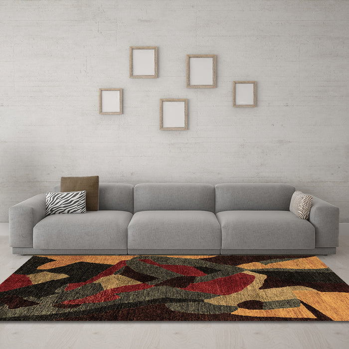 Machine Washable Oriental Brown Modern Rug in a Living Room,, wshabs4264brn