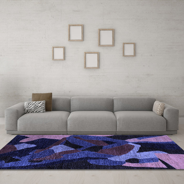Machine Washable Oriental Blue Modern Rug in a Living Room, wshabs4264blu