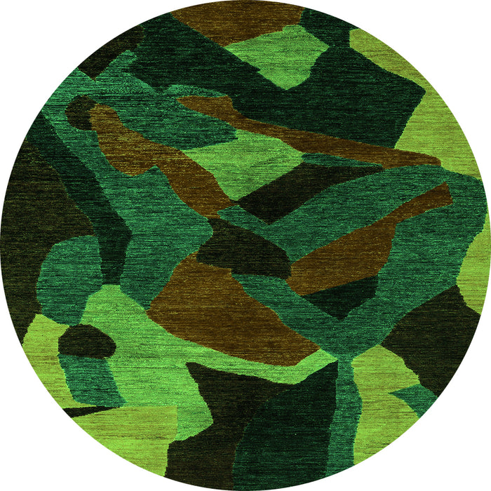 Round Machine Washable Oriental Green Modern Area Rugs, wshabs4264grn