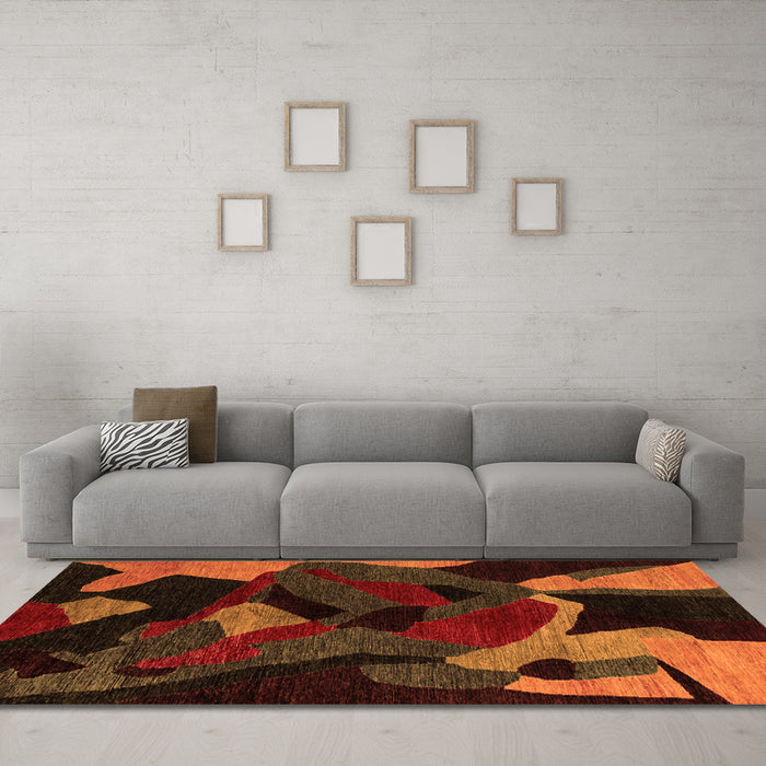 Machine Washable Oriental Orange Modern Area Rugs in a Living Room, wshabs4264org