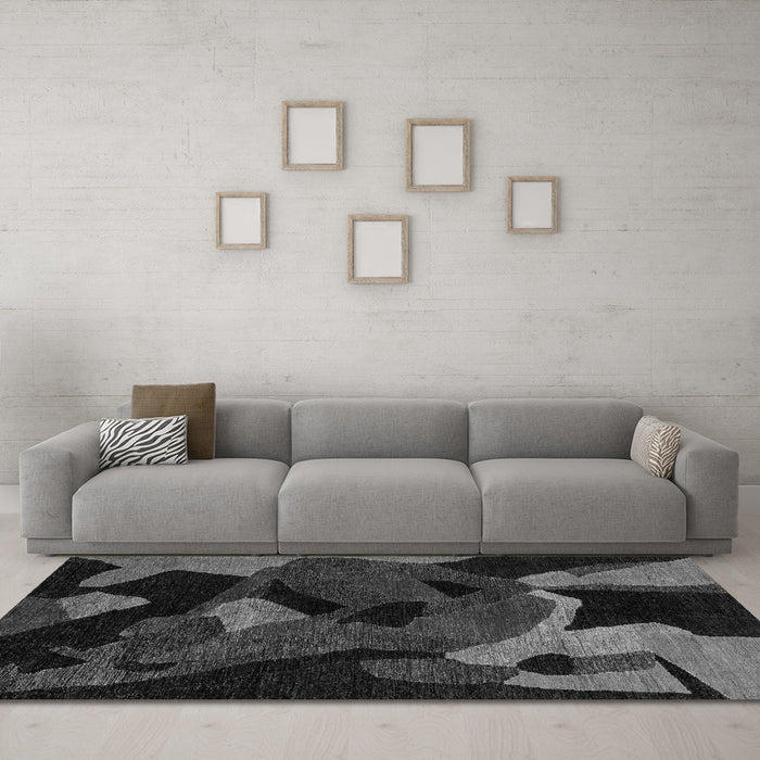 Machine Washable Oriental Gray Modern Rug in a Living Room,, wshabs4264gry