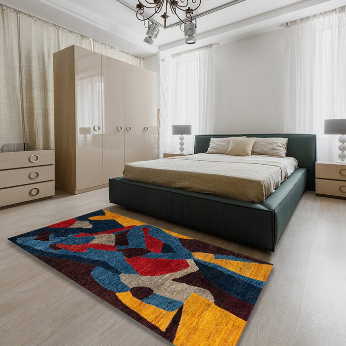 Machine Washable Abstract Sandstone Brown Rug in a Bedroom, wshabs4264