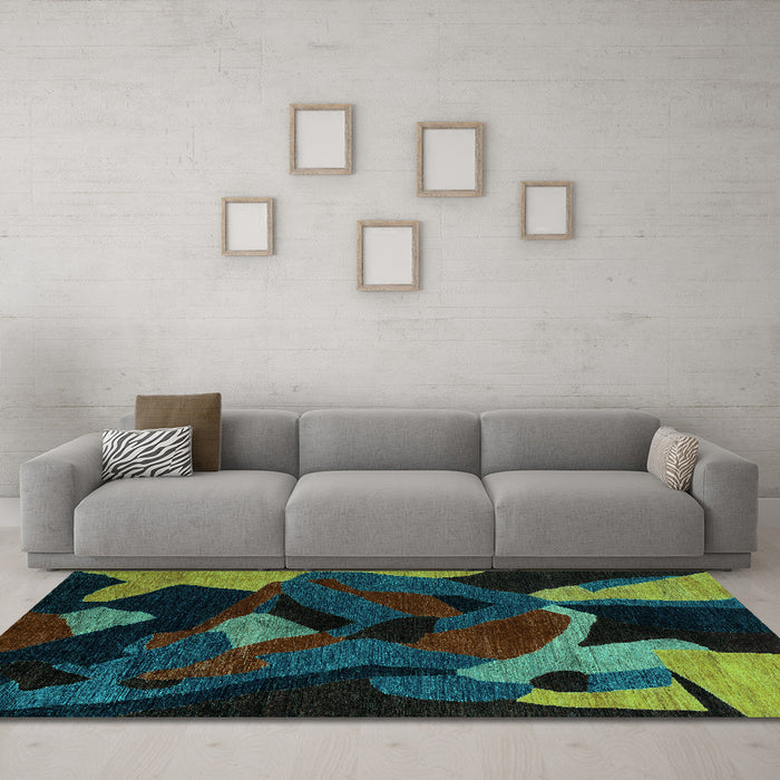 Machine Washable Oriental Turquoise Modern Area Rugs in a Living Room,, wshabs4264turq