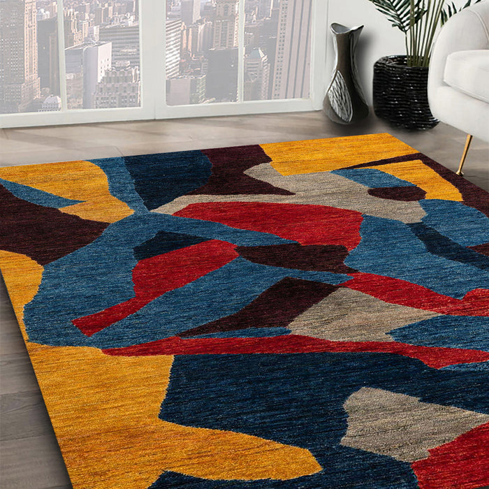 Abstract Sandstone Brown Oriental Rug in Family Room, abs4264