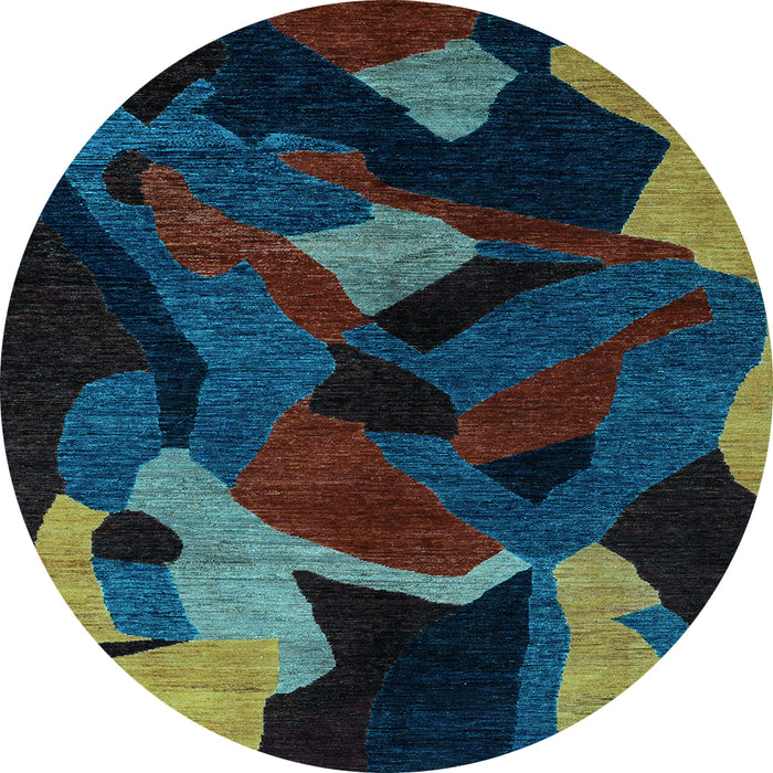 Round Oriental Light Blue Modern Rug, abs4264lblu