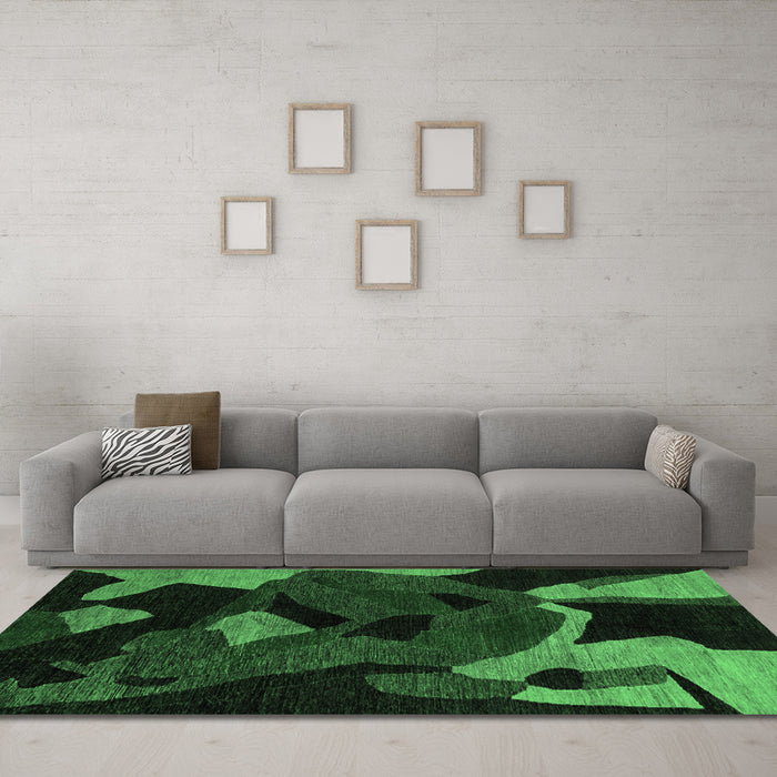 Machine Washable Oriental Emerald Green Modern Area Rugs in a Living Room,, wshabs4264emgrn