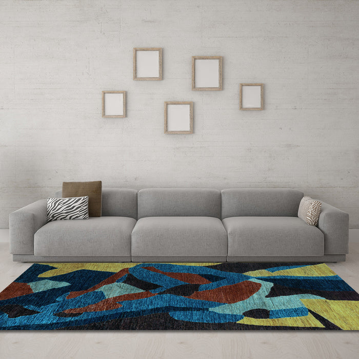 Machine Washable Oriental Light Blue Modern Rug in a Living Room, wshabs4264lblu