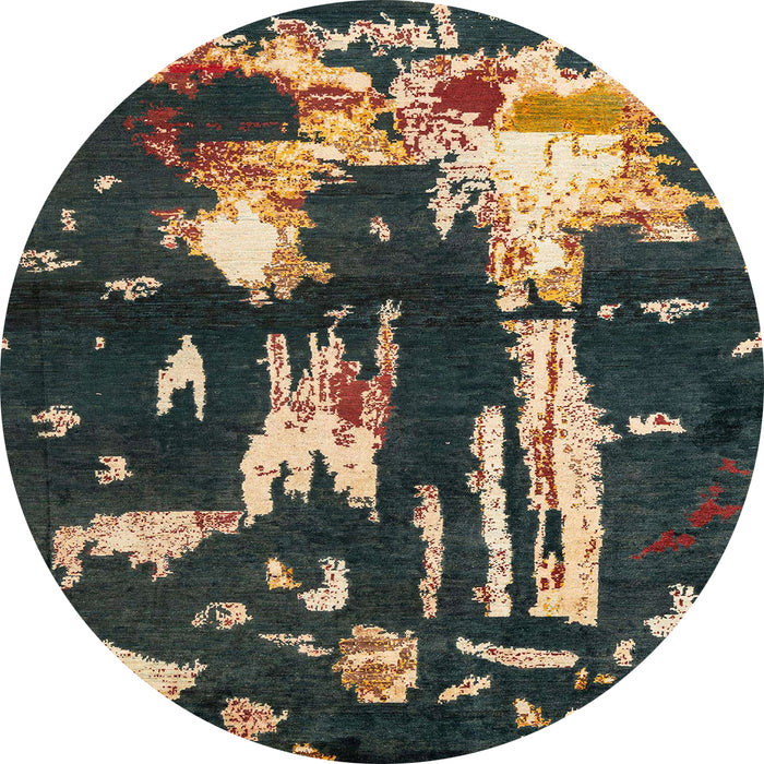 Round Abstract Dark Almond Brown Oriental Rug, abs4265