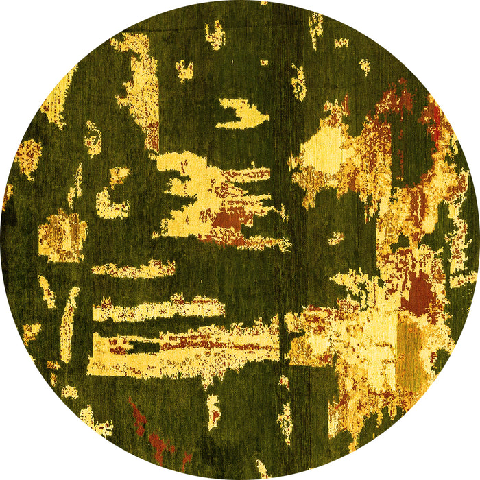 Round Machine Washable Oriental Yellow Modern Rug, wshabs4265yw