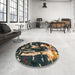 Round Machine Washable Abstract Dark Almond Brown Rug in a Office, wshabs4265