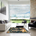 Square Machine Washable Abstract Dark Almond Brown Rug in a Living Room, wshabs4265