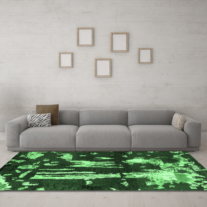 Machine Washable Oriental Emerald Green Modern Area Rugs in a Living Room,, wshabs4265emgrn