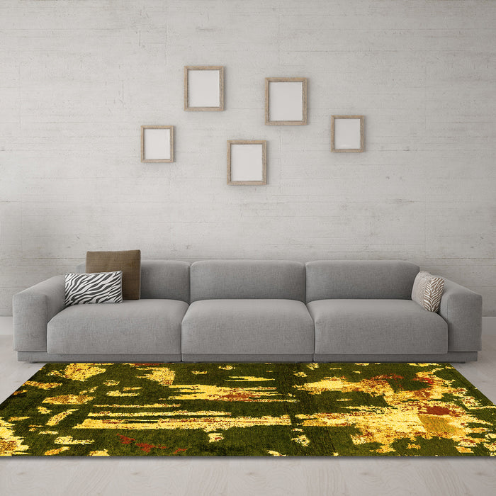Machine Washable Oriental Yellow Modern Rug in a Living Room, wshabs4265yw