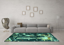 Machine Washable Oriental Turquoise Modern Area Rugs in a Living Room,, wshabs4265turq