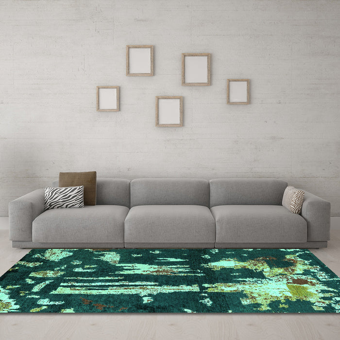 Machine Washable Oriental Turquoise Modern Area Rugs in a Living Room,, wshabs4265turq