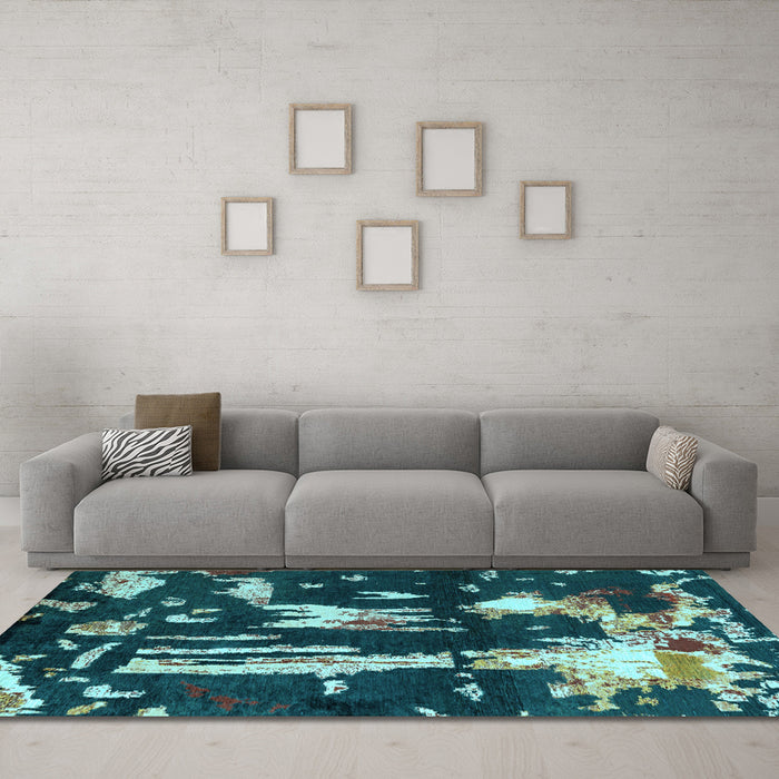Machine Washable Oriental Light Blue Modern Rug in a Living Room, wshabs4265lblu