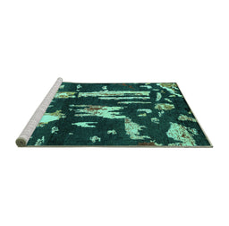 Sideview of Machine Washable Oriental Turquoise Modern Area Rugs, wshabs4265turq