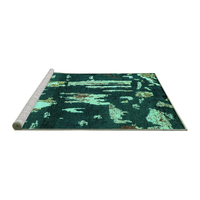 Sideview of Machine Washable Oriental Turquoise Modern Area Rugs, wshabs4265turq