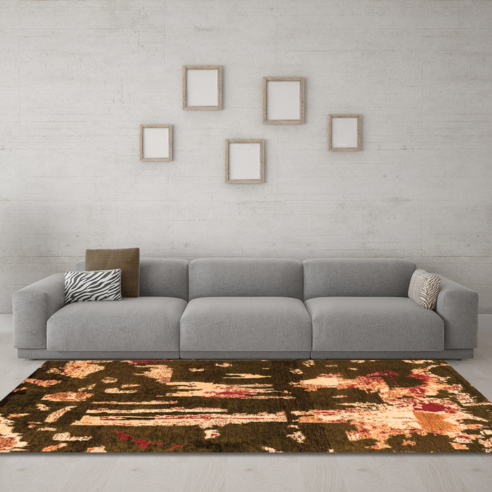 Machine Washable Oriental Orange Modern Area Rugs in a Living Room, wshabs4265org