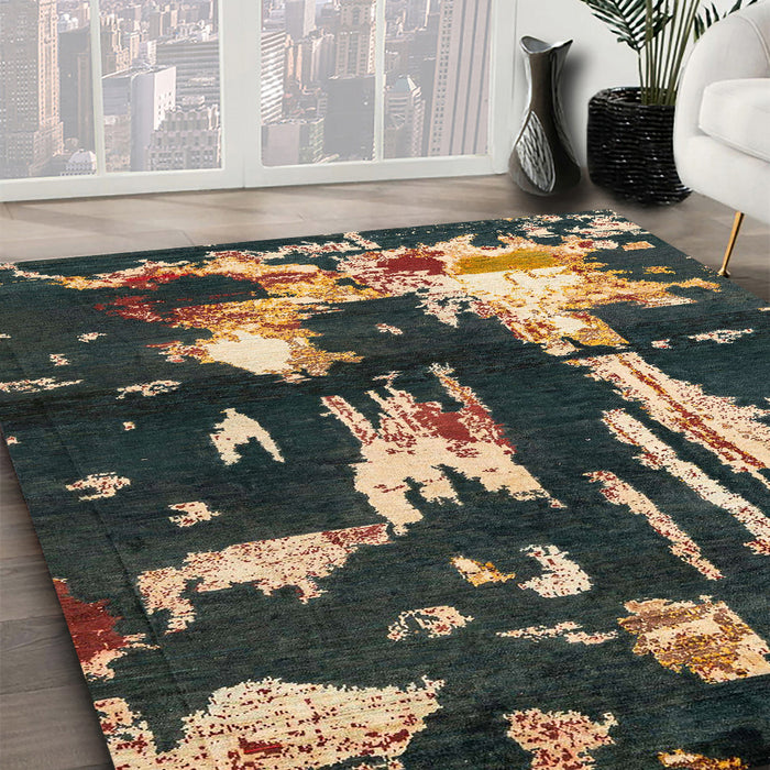 Machine Washable Abstract Dark Almond Brown Rug in a Family Room, wshabs4265
