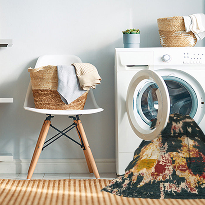 Machine Washable Abstract Dark Almond Brown Rug in a Washing Machine, wshabs4265