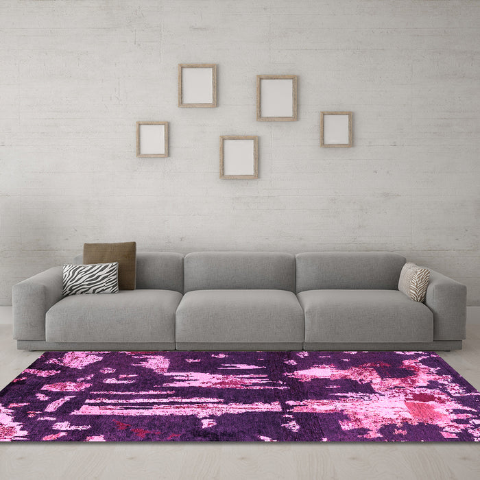 Machine Washable Oriental Pink Modern Rug in a Living Room, wshabs4265pnk